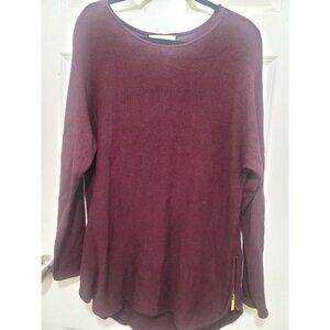 Michael Kors Women's Ribbed Burgundy Long Sleeve Sweater Side Zipper Accent Size